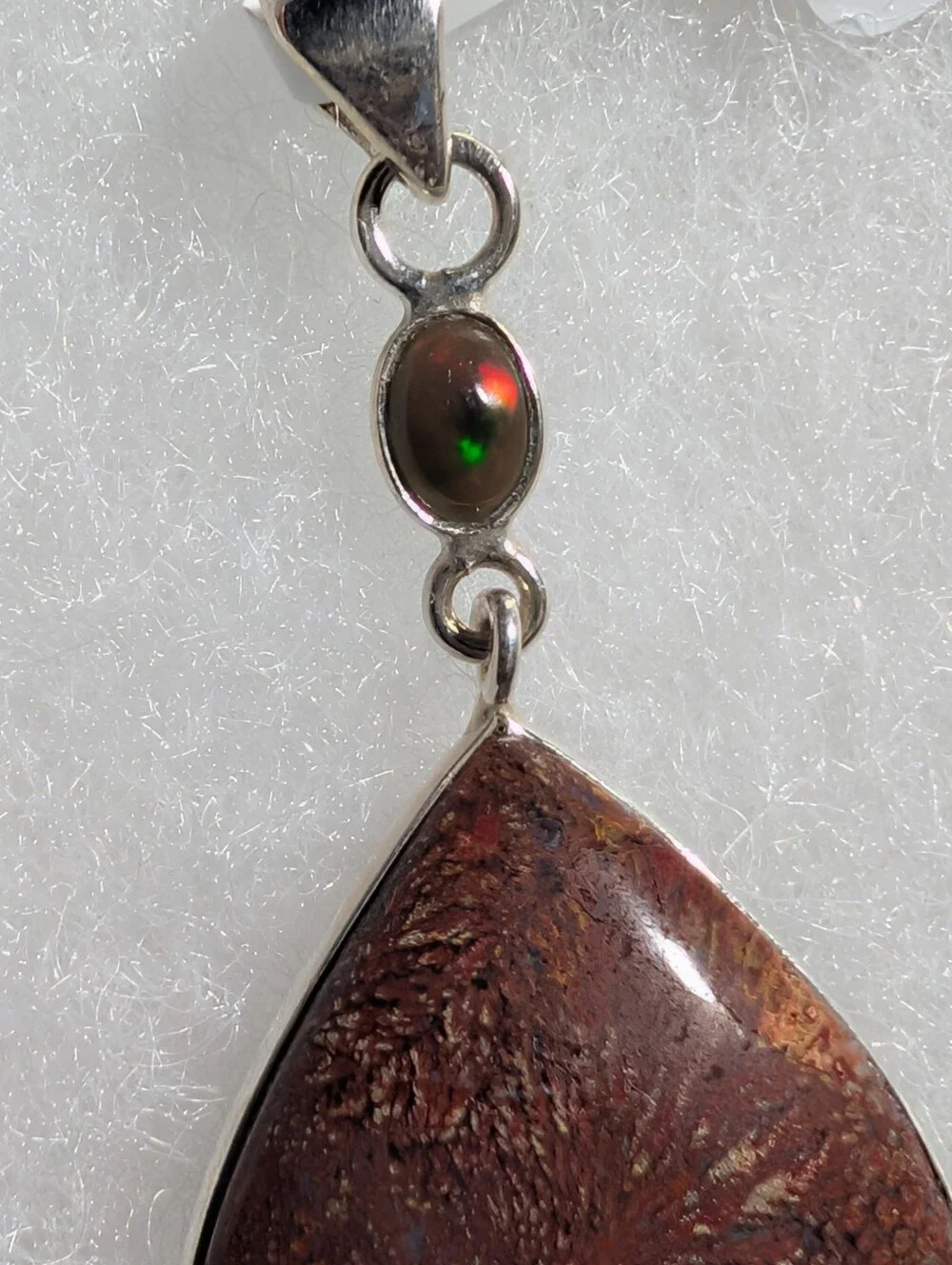 Red Moss Agate And Chalama Black Opal Pendant, 925 Sterling Silver